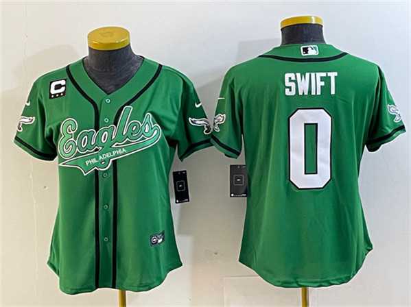 Womens Philadelphia Eagles #0 Dandre Swift Green With 3-Star C Patch Cool Base Stitched Baseball Jersey(Run Small)->women nfl jersey->Women Jersey